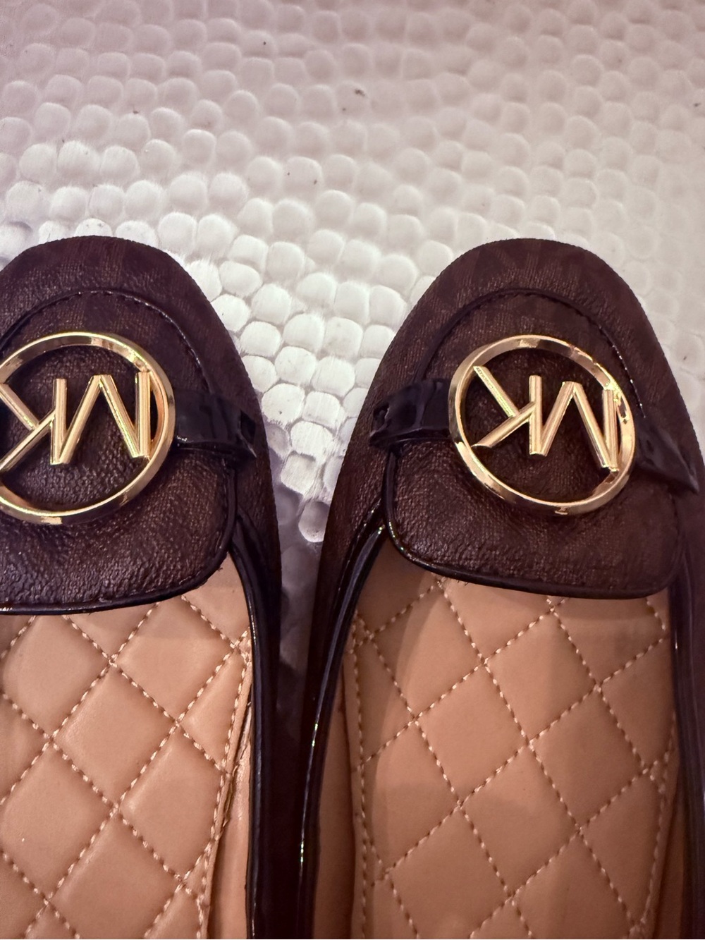 Michael Kors Brown Quilted Logo Ballet Flats with Gold MK Emblem - Picture 6 of 6